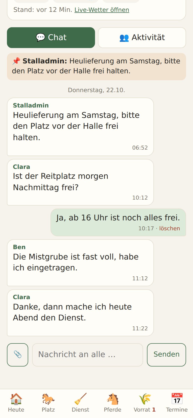 Screenshot: Stallchat mit angepinnter Nachricht