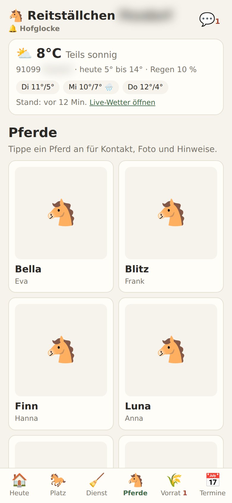 Screenshot: Pferdeübersicht des Offenstalls